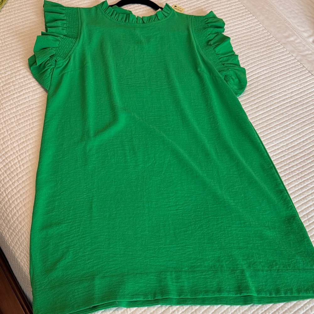 JODIFL Vibrant Green Ruffle Sleeve Top